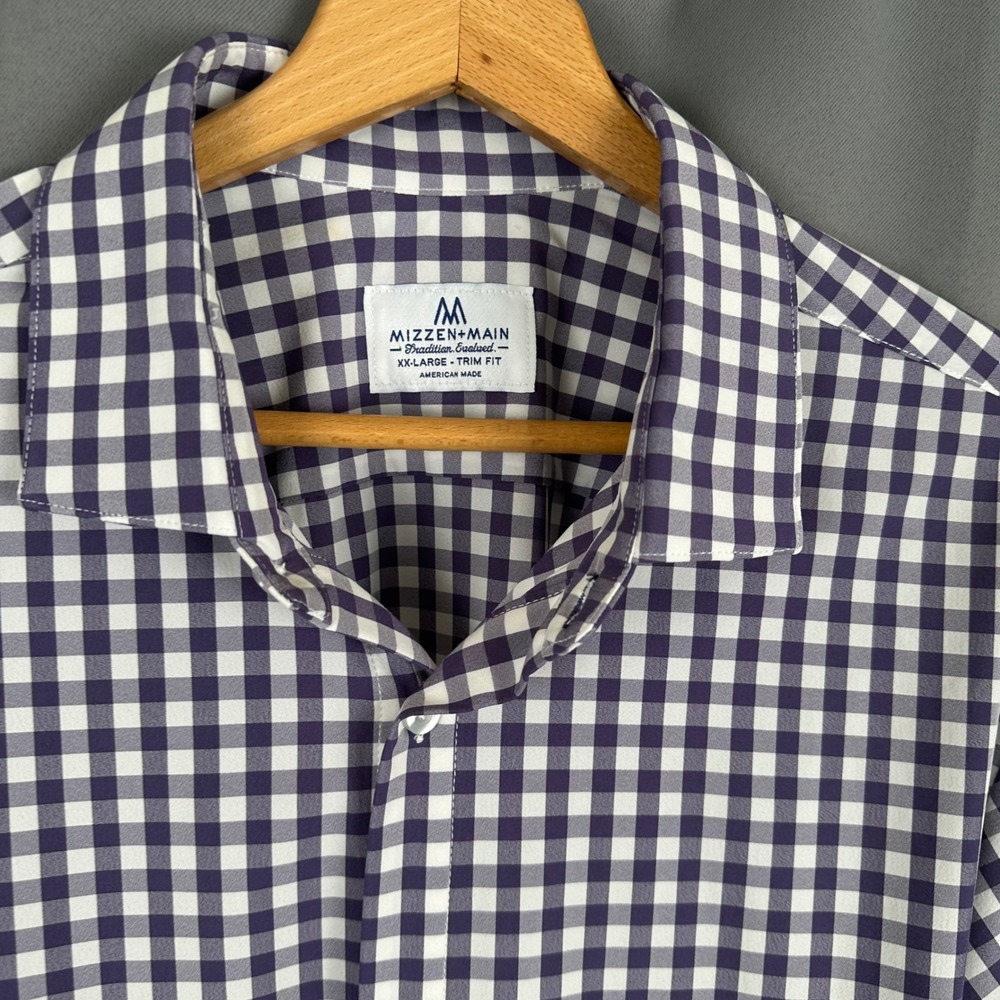 Mizzen+Main Mens XX-Large Trim Fit Gingham Performance Dress Shirt Navy White